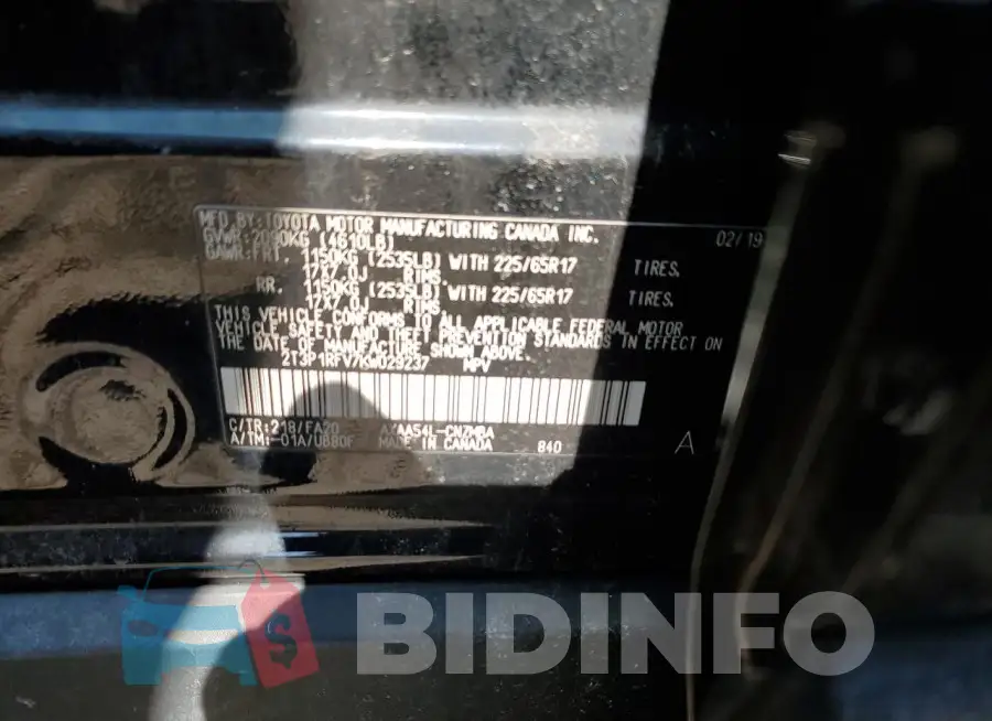 2T3P1RFV7KW029237 Photo# 12