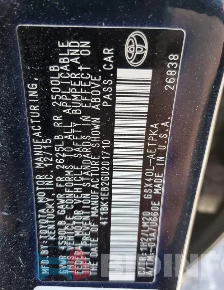 4T1BK1EB2GU201710 Photo# 12