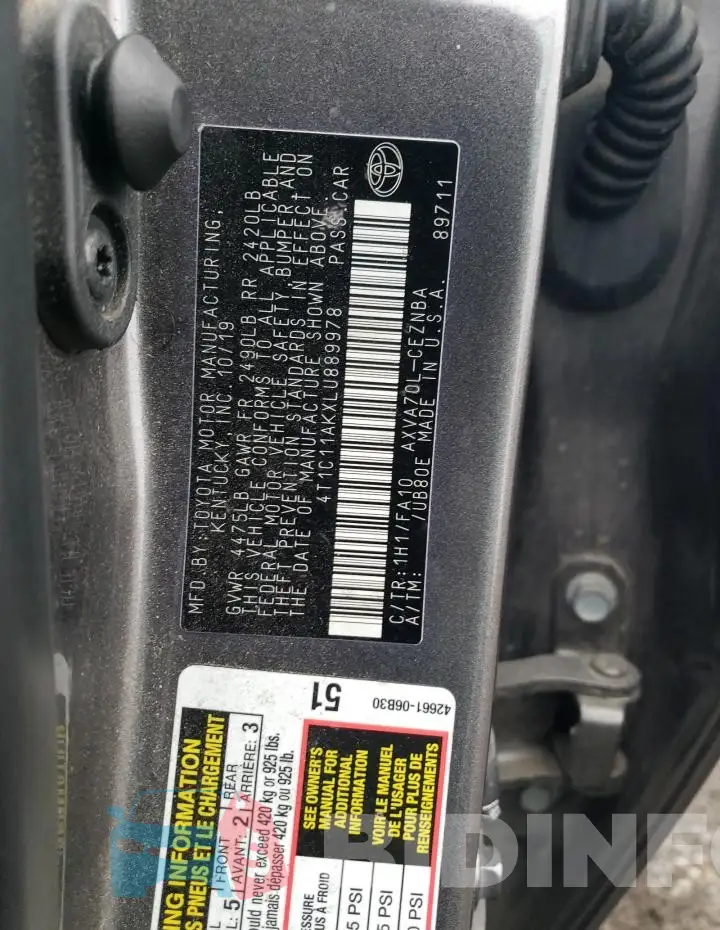 4T1C11AKXLU889978 Photo# 12