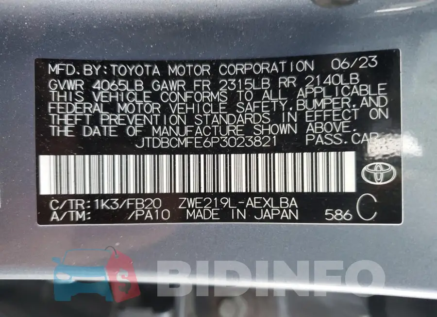 JTDBCMFE6P3023821 Photo# 13
