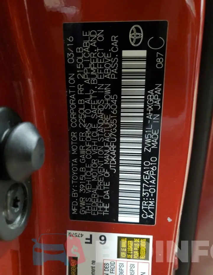 JTDKARFU7G3516045 Photo# 13