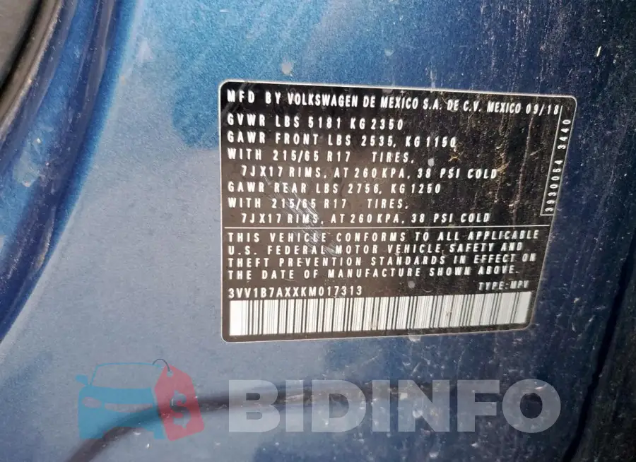 3VV1B7AXXKM017313 Photo# 12
