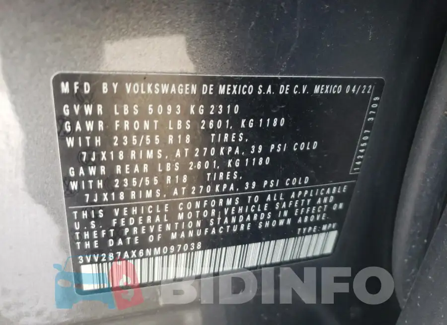 3VV2B7AX6NM097038 Photo# 13