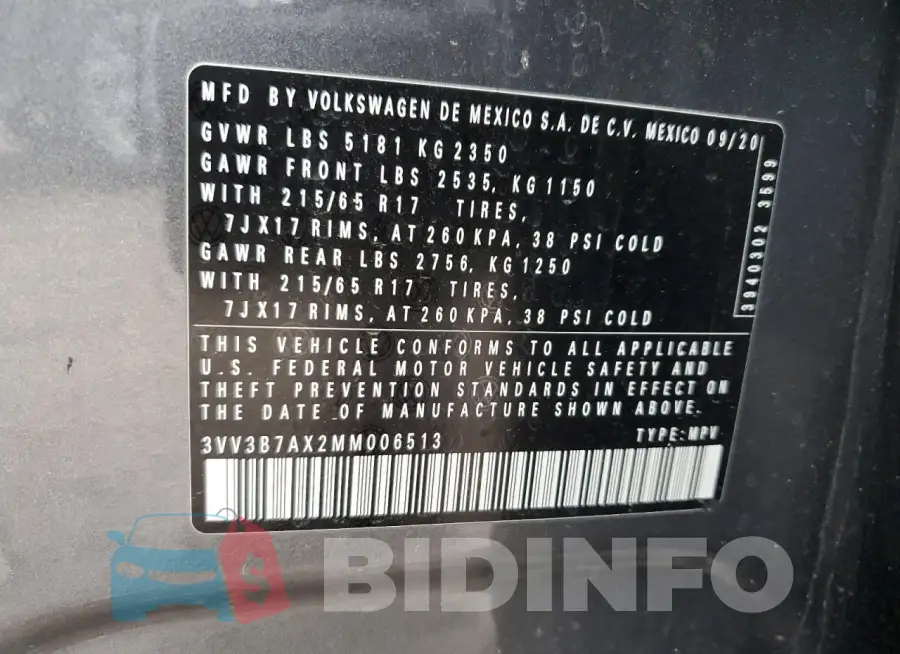 3VV3B7AX2MM006513 Photo# 14
