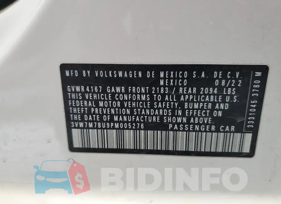 3VW7M7BU9PM005276 Photo# 12
