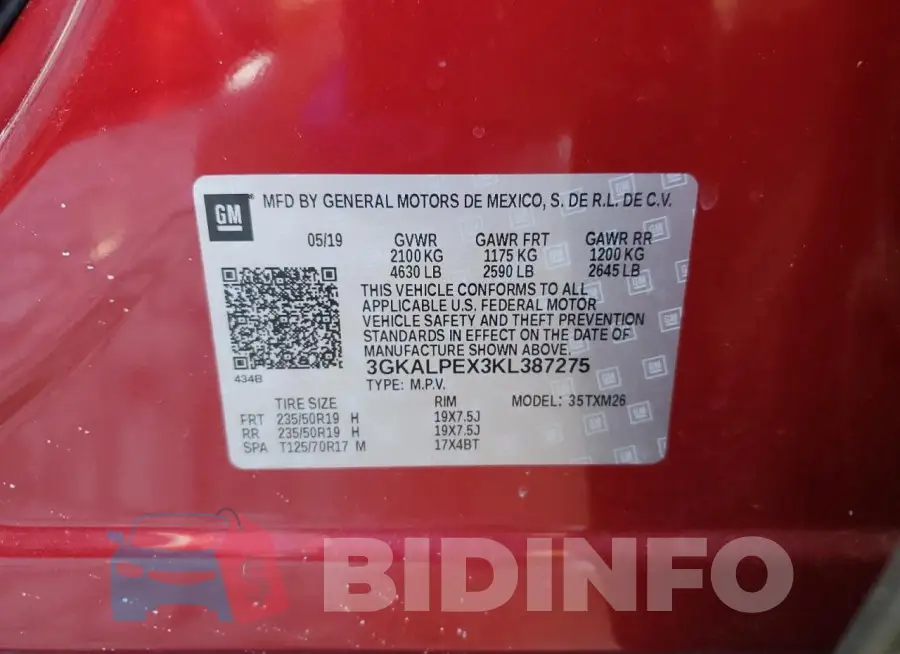 3GKALPEX3KL387275 Photo# 13