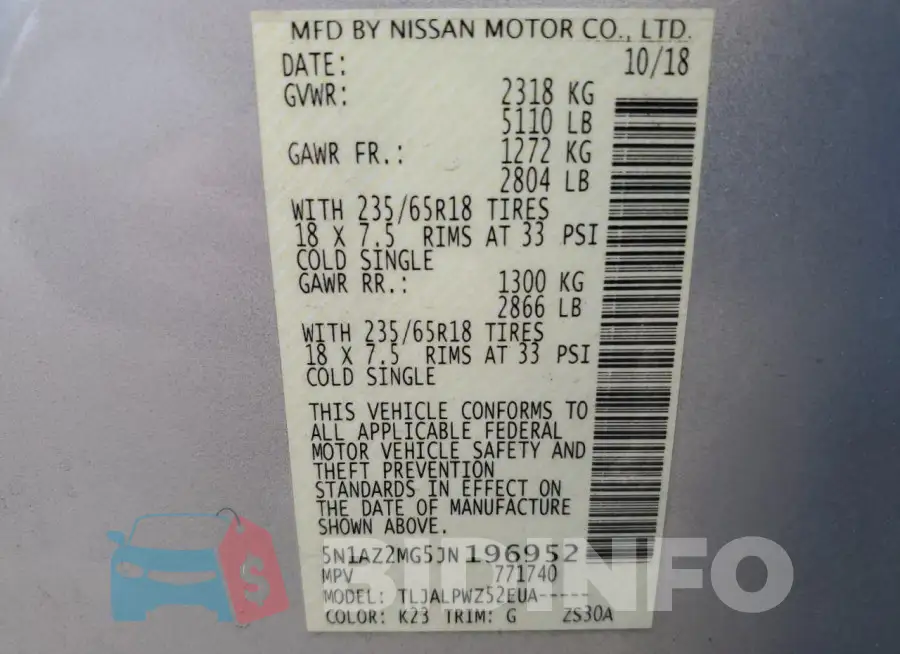 5N1AZ2MG5JN196952 Photo# 13