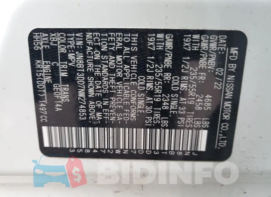 JN8BT3DD7NW274853 Photo# 14