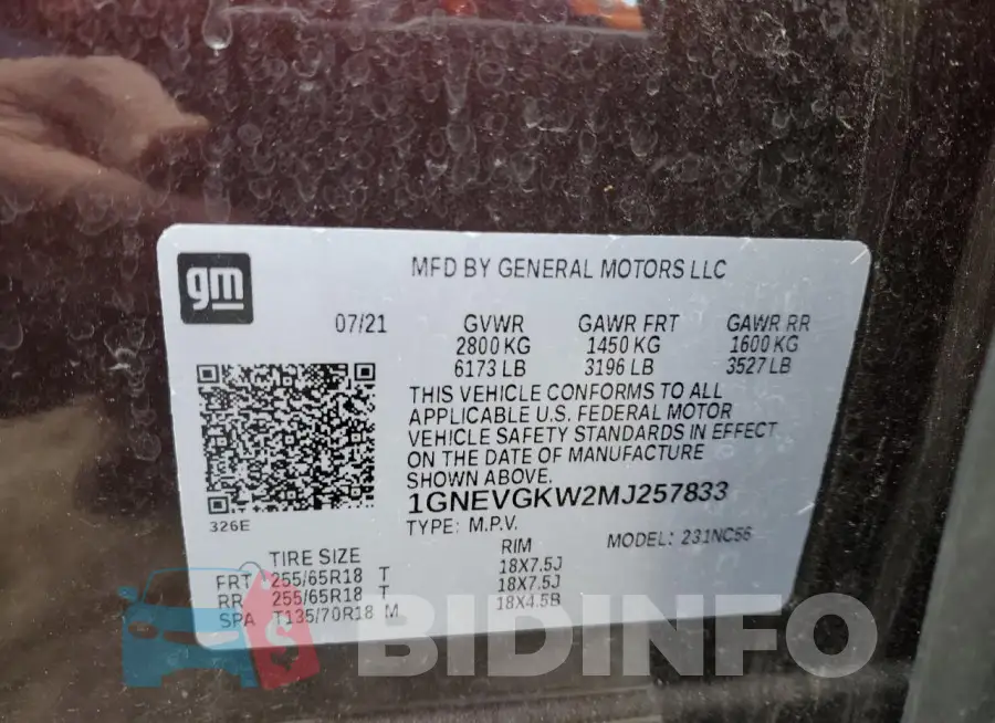 1GNEVGKW2MJ257833 Photo# 13