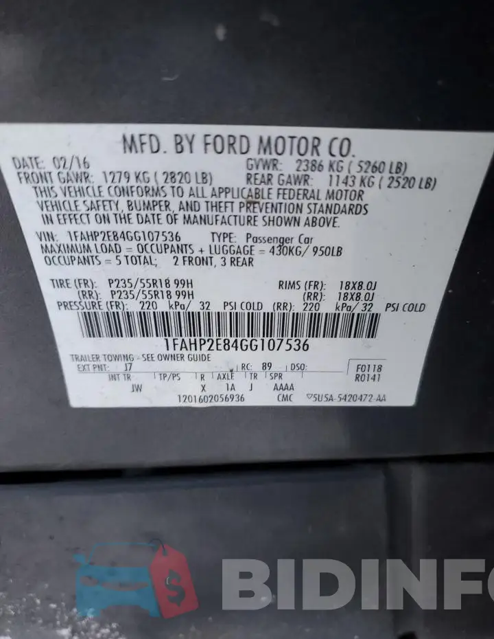 1FAHP2E84GG107536 Photo# 12