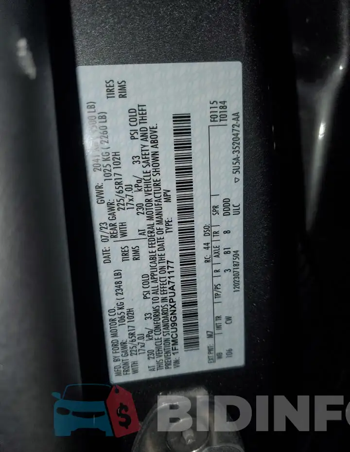 1FMCU9GNXPUA71177 Photo# 14