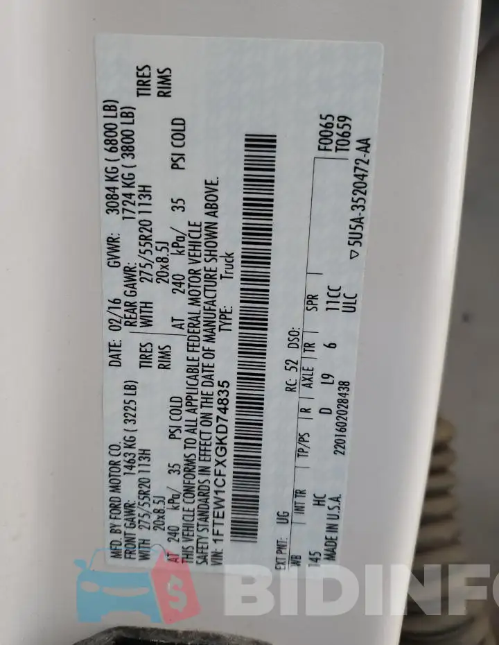 1FTEW1CFXGKD74835 Photo# 13