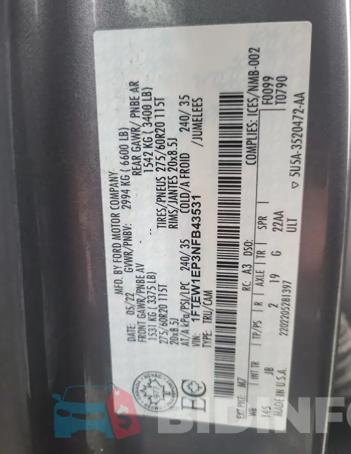 1FTEW1EP3NFB43531 Photo# 12