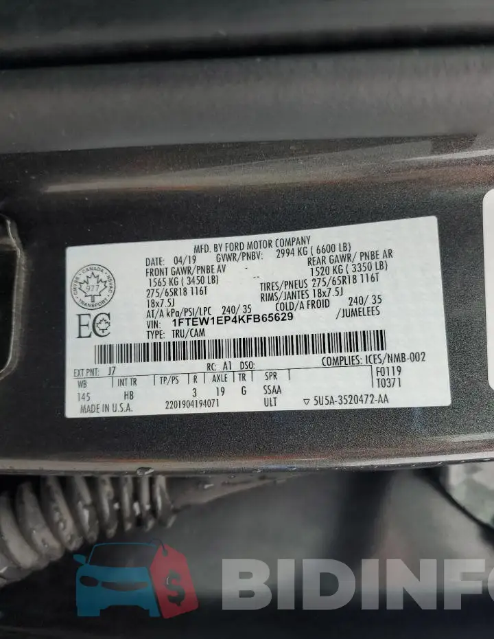 1FTEW1EP4KFB65629 Photo# 12