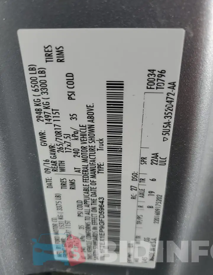 1FTEX1EP9GFD59643 Photo# 12