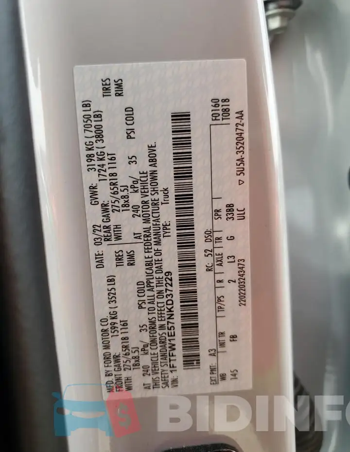 1FTFW1E57NKD37229 Photo# 12