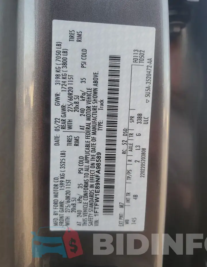 1FTFW1E89NFA98589 Photo# 12