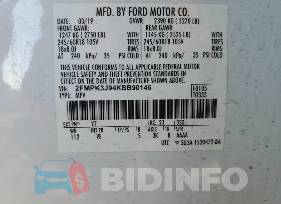 2FMPK3J94KBB90146 Photo# 12