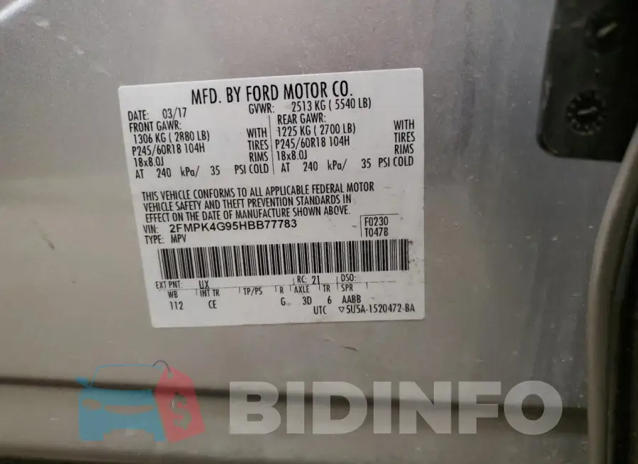 2FMPK4G95HBB77783 Photo# 13