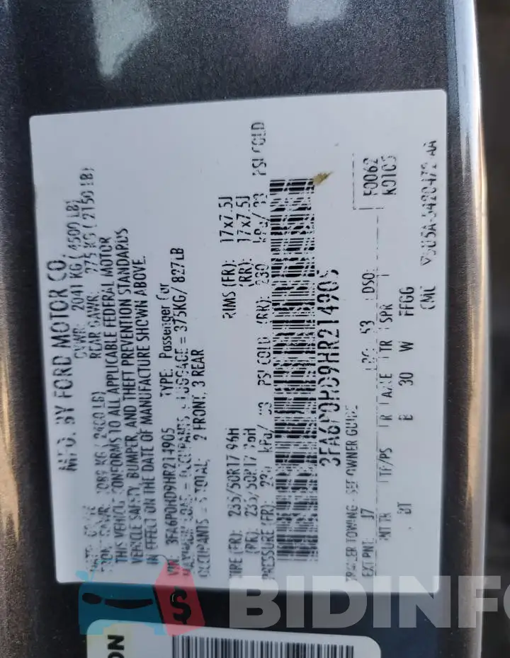 3FA6P0HD9HR214905 Photo# 12