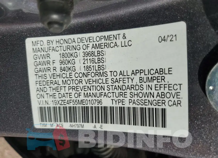19XZE4F55ME010796 Photo# 12