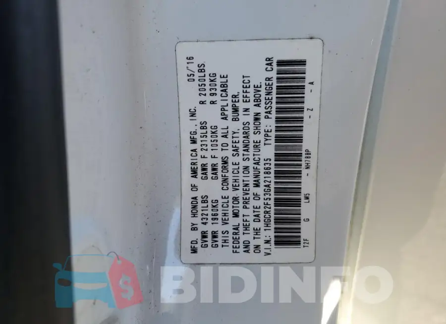 1HGCR2F53GA218635 Photo# 13