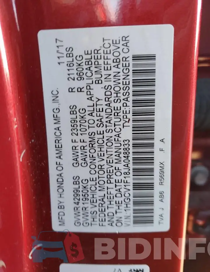 1HGCV1F18JA048833 Photo# 13