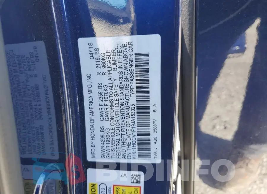 1HGCV1F19JA153025 Photo# 12