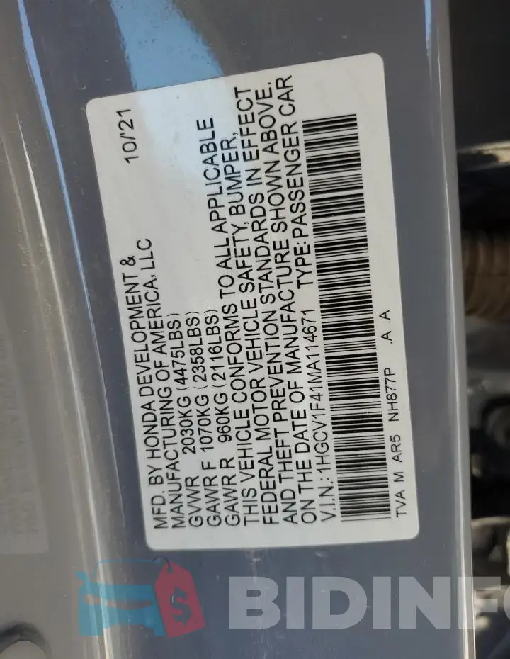 1HGCV1F41MA114671 Photo# 13