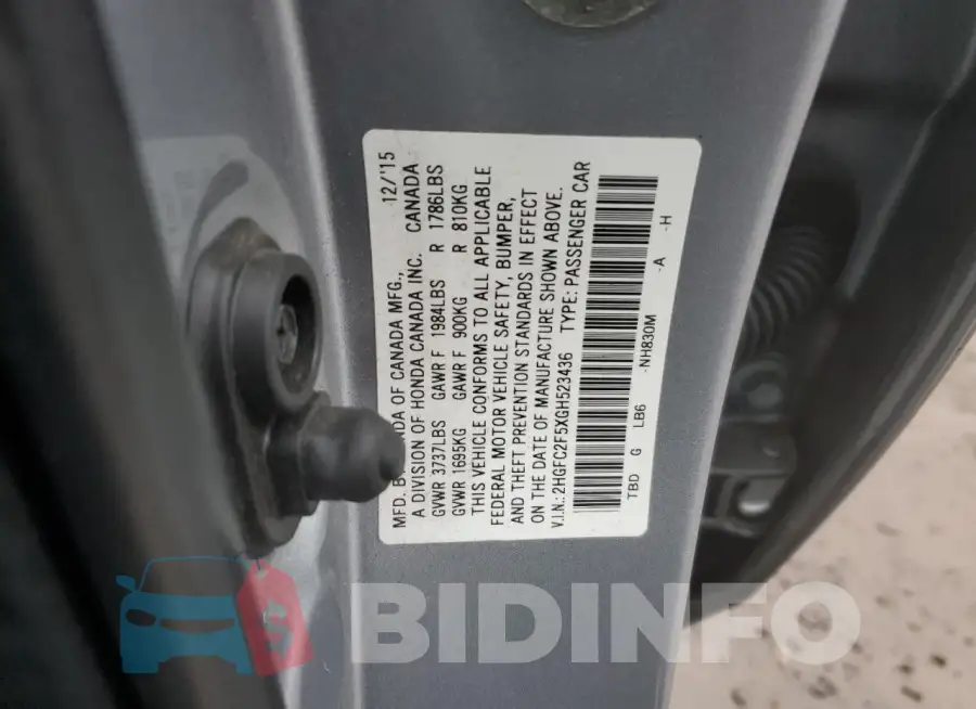 2HGFC2F5XGH523436 Photo# 13