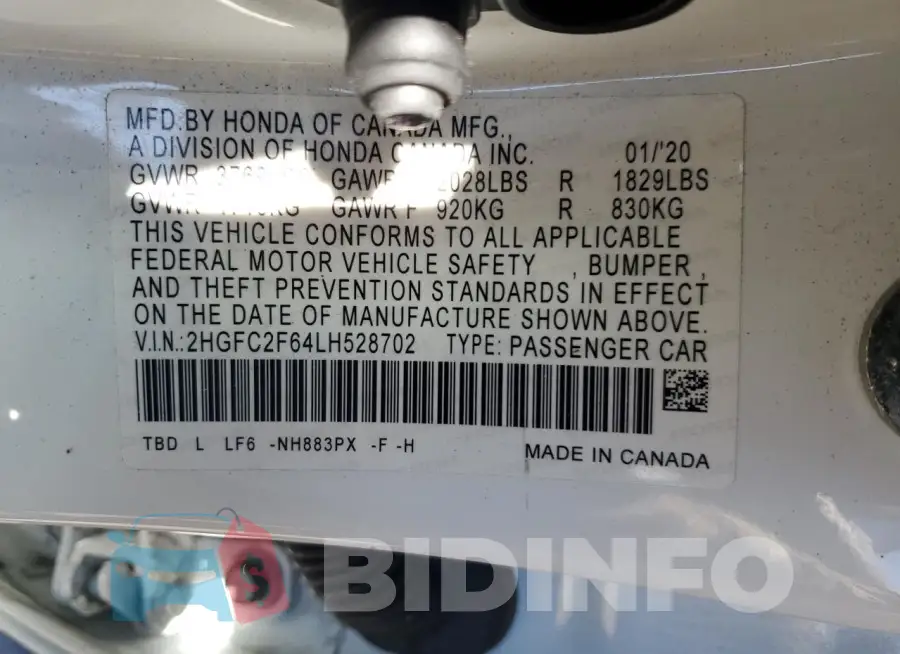 2HGFC2F64LH528702 Photo# 12
