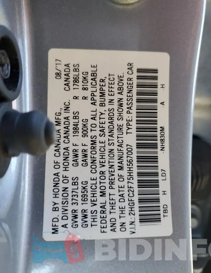 2HGFC2F75HH567007 Photo# 12