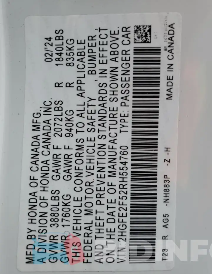 2HGFE2F52RH554760 Photo# 14