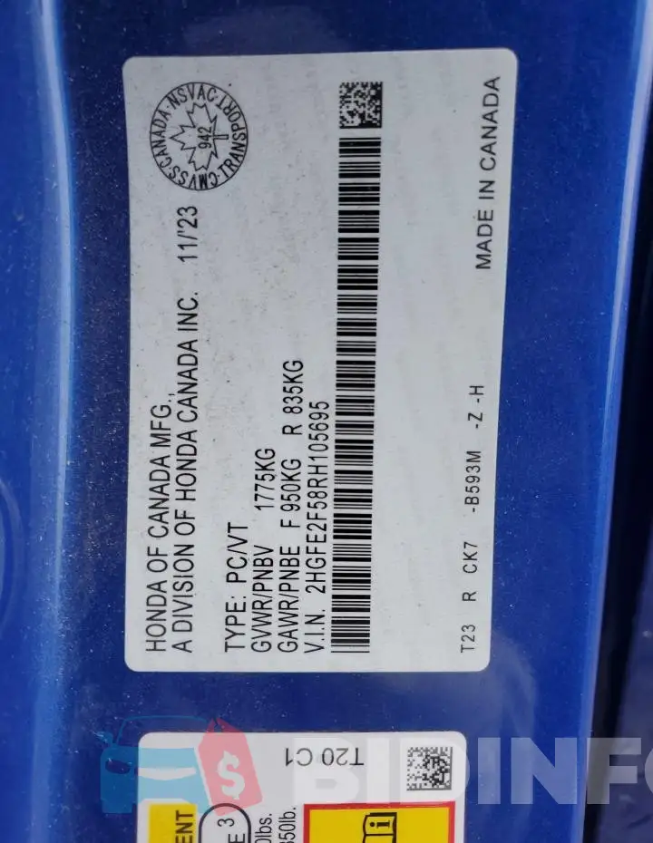 2HGFE2F58RH105695 Photo# 13