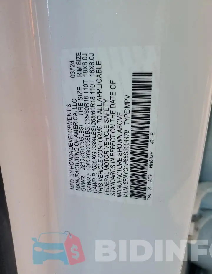 5FNYG1H65SB004479 Photo# 13