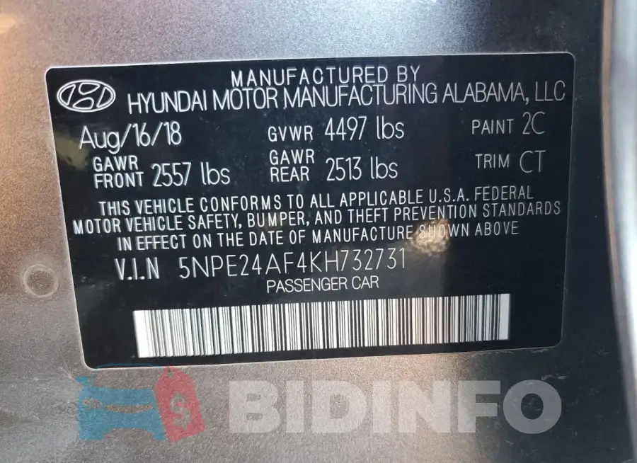 5NPE24AF4KH732731 Photo# 13