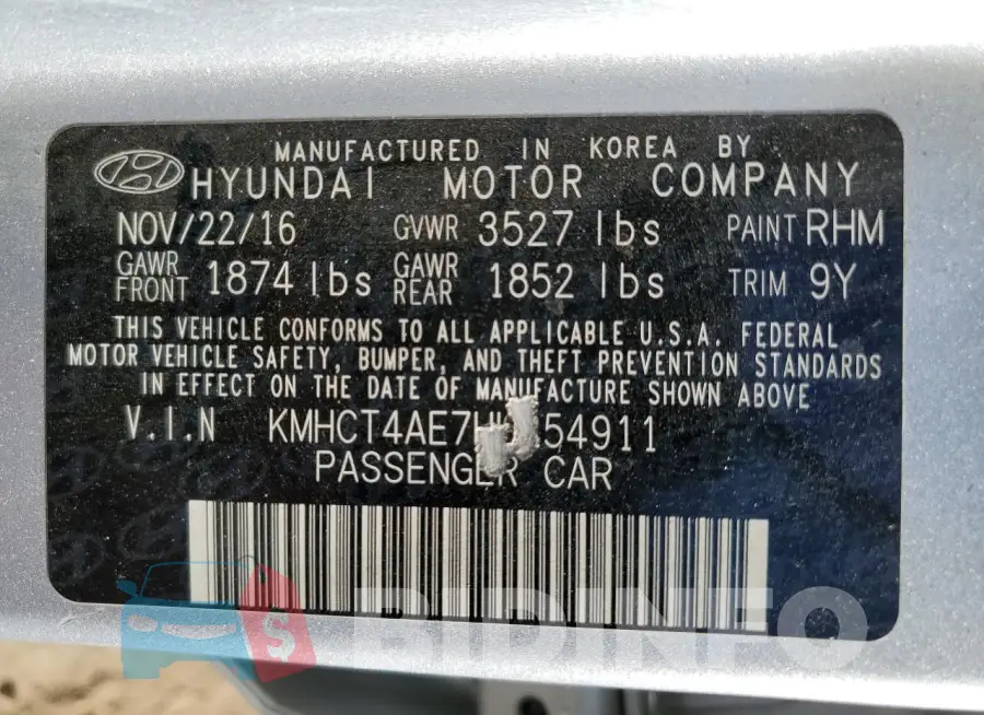KMHCT4AE7HU254911 Photo# 13