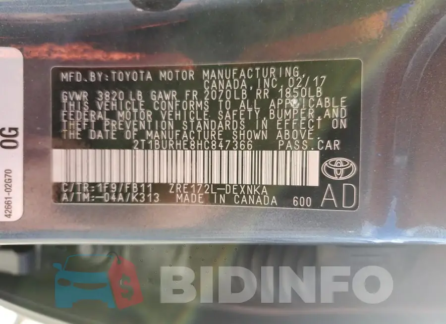 2T1BURHE8HC847366 Photo# 13