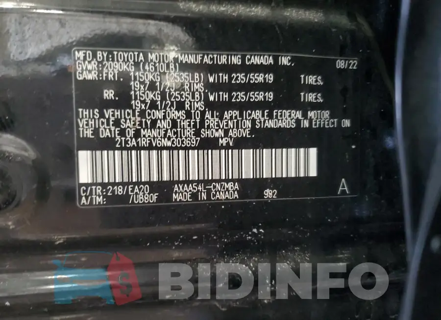 2T3A1RFV6NW303697 Photo# 14