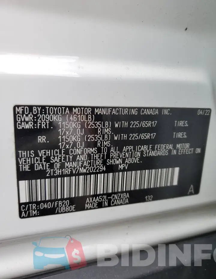 2T3H1RFV7NW202294 Photo# 13
