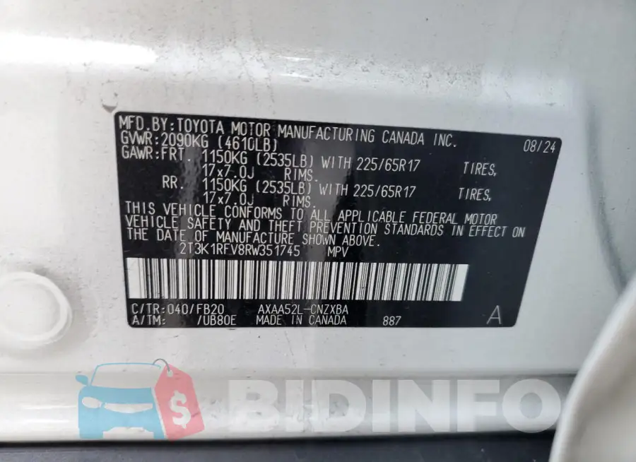 2T3K1RFV8RW351745 Photo# 14