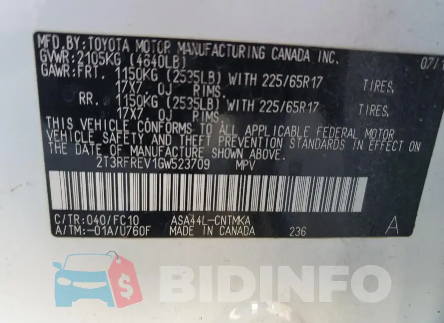 2T3RFREV1GW523709 Photo# 13