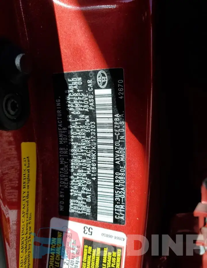 4T1B61HK7KU173203 Photo# 12
