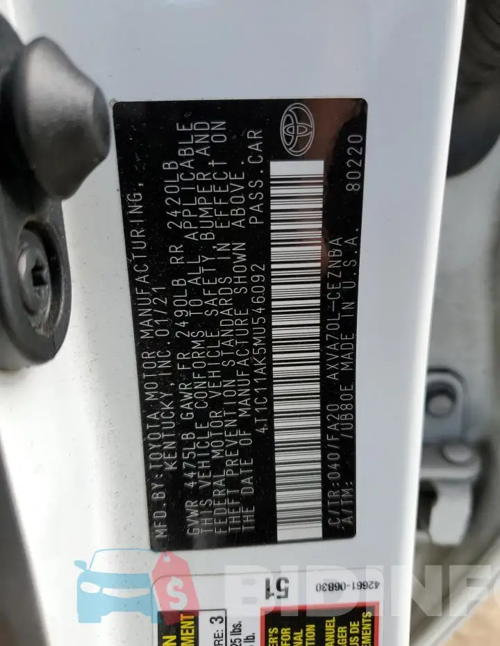 4T1C11AK5MU546092 Photo# 12