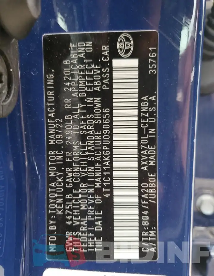4T1C11AK6PU090656 Photo# 12