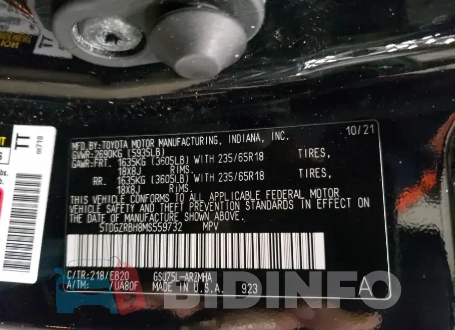 5TDGZRBH8MS559732 Photo# 13
