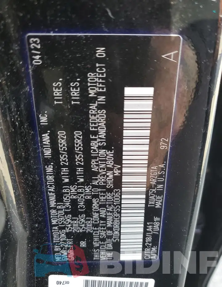 5TDKDRBH3PS510063 Photo# 14