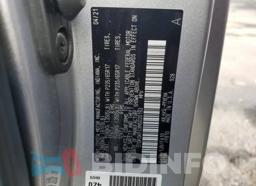 5TDKSKFCXMS020193 Photo# 14