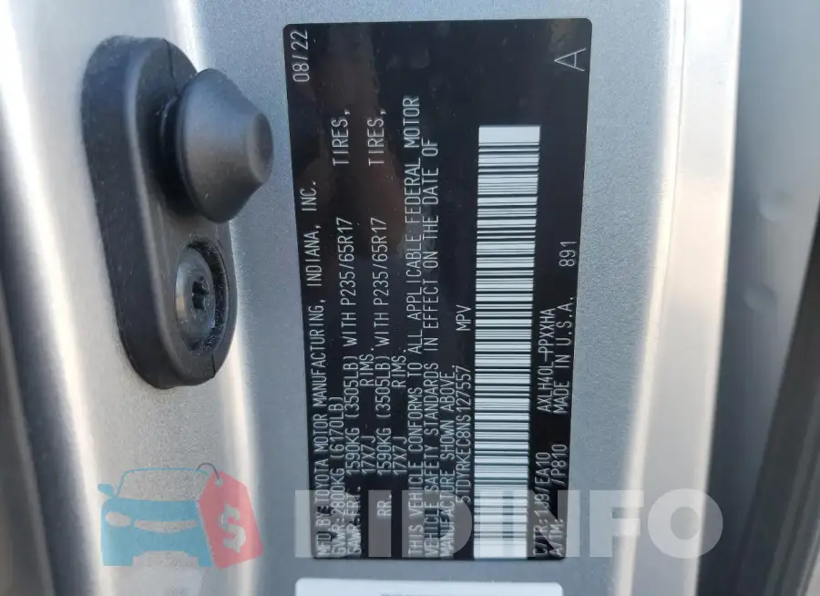 5TDYRKEC8NS127557 Photo# 13