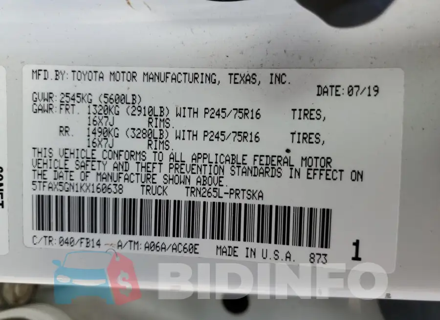 5TFAX5GN1KX160638 Photo# 12